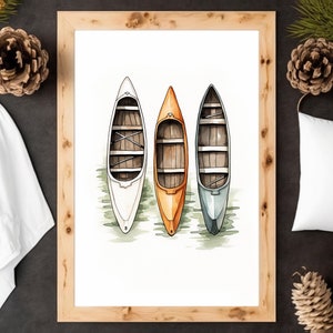 Three Canoes - Watercolor Print, Watercolor Canoe Art, Kayak Art Print, River Fishing Art, Lake  Paddle Art, Cabin Decor, Nature Lover Gift
