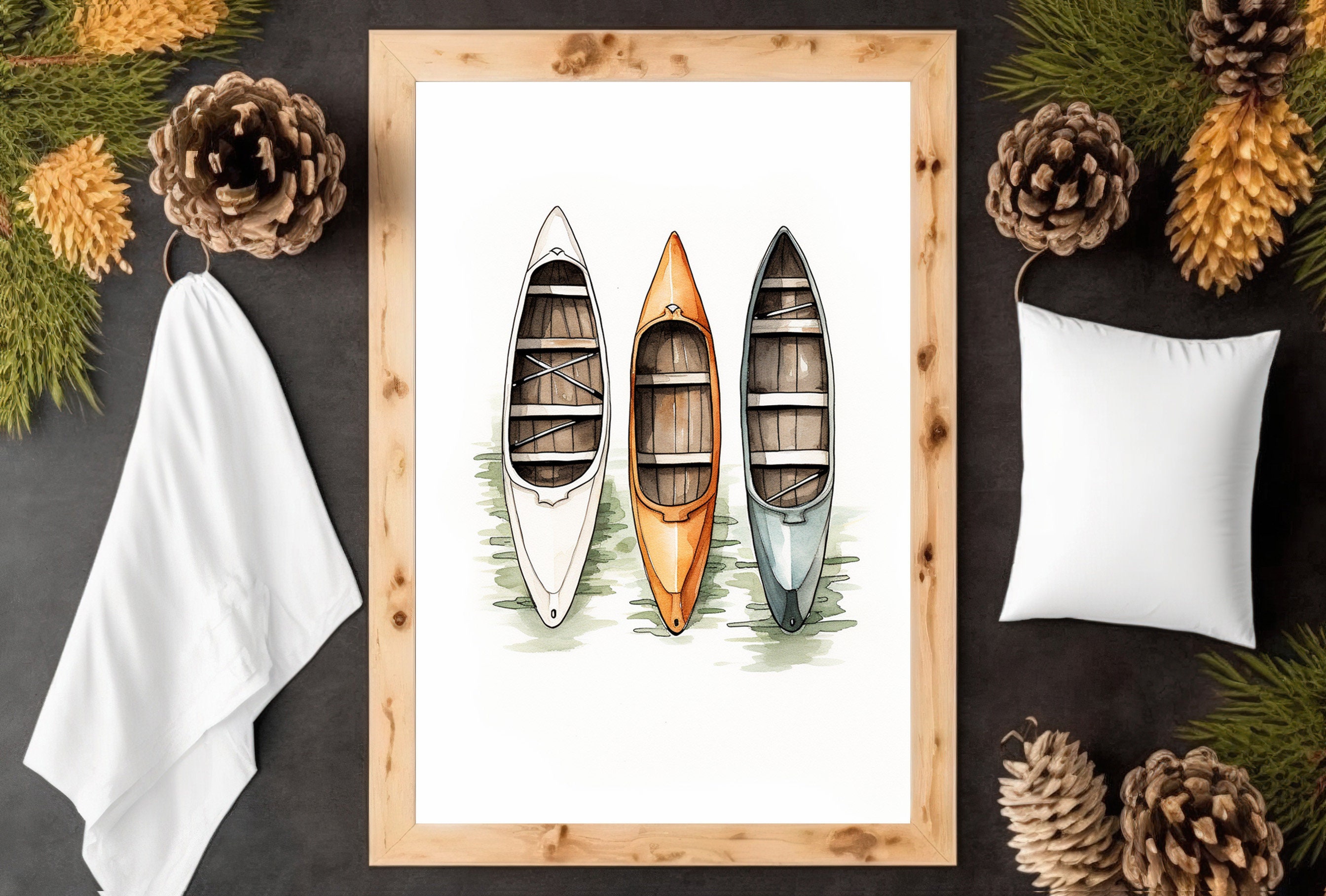 Three Canoes Watercolor Print Watercolor Canoe Art Kayak Etsy