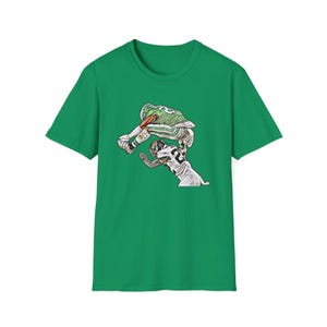 Saquon Barkley Jump Hurdle Backwards Philadephia Football, Iconic Moment, Kelly Green Gildan Softstyle T Shirt, Adult Unisex