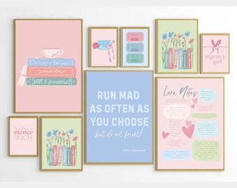 Jane Austen Quote Art Prints: Book Lover Pastel Library Set (Digital Download)