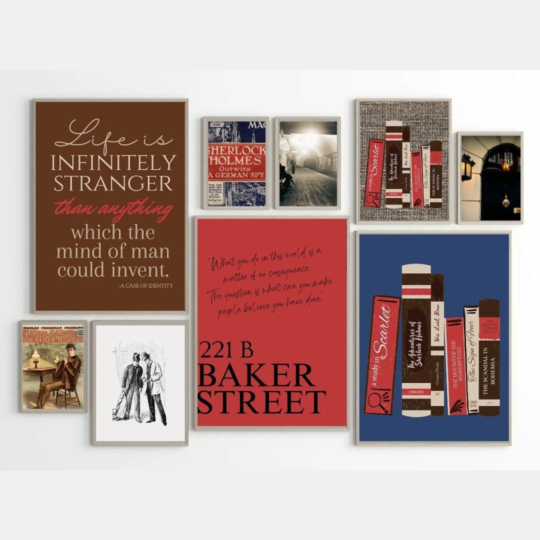 Sherlock Holmes Wall Art Set London Mysteries Printable Sherlock Quote Art Bookish Library Wall Prints- Digital Download. 19 Art Files.