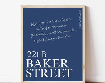 Sherlock Holmes Baker Street Print Bookish Wall Art Literary Print- DIGITAL DOWNLOAD