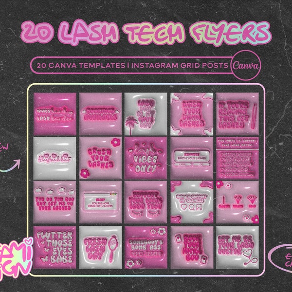 Lash Technician Editable Templates, Lash Artist 3D Instagram Templates, Canva Templates,