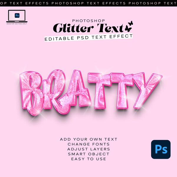 Adobe Photoshop Text Effect, Pink Glitter Text Effect, Photoshop Presets, Photoshop Actions