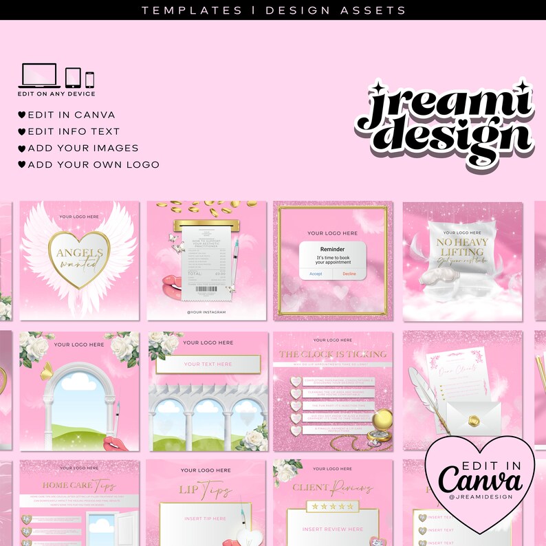 Aesthetics Editable Templates, Lip Filler Instagram Templates, Canva