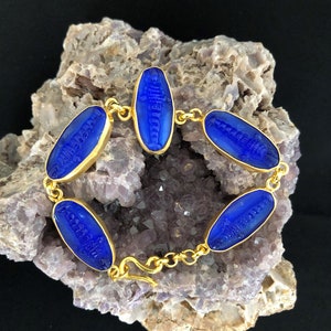 Intaglio Glass Bracelet Artemis , Glass Art Intaglio Silver Bracelet Ancient Greek Art Vintage Charm 24K Gold Plated