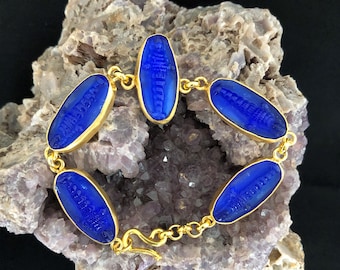 Intaglio Glass Bracelet Artemis , Glass Art Intaglio Silver Bracelet Ancient Greek Art Vintage Charm 24K Gold Plated