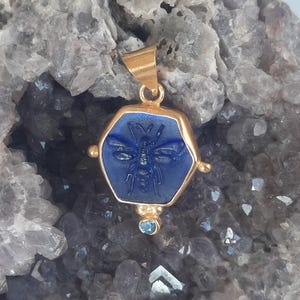 Intaglio Glass Bee Pendant Glass Art Intaglio Silver Pendant Ancient Greek  Art Vintage Charm 24K Gold Over