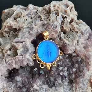 Intaglio Glass Pendant Greek Ephesus Bee Pendant Glass Art Intaglio Silver Pendant Ancient Greek  Art Vintage Charm 24K Gold Over
