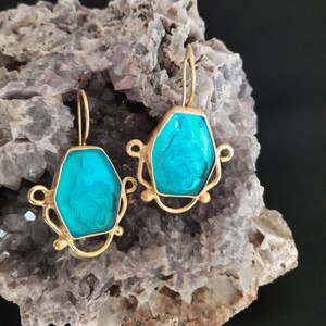 Intaglio Glass Peacock Earrings  Glass Art Intaglio Silver Ancient Greek Art Vintage 24K Gold Over