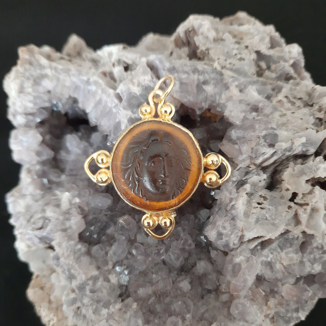 Intaglio Glass Greek Apollo Pendant Glass Art Intaglio Silver Pendant ...