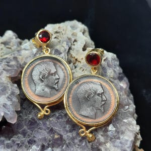 Intaglio Glass Napoleon Bonaparte  Earrings  Glass Art Intaglio Silver Earring Ancient Art Vintage 24K Gold Over