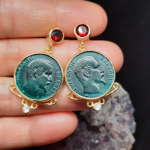 Intaglio Glass Napoleon Bonaparte  Earrings  Glass Art Intaglio Silver Earring Ancient Art Vintage 24K Gold Over