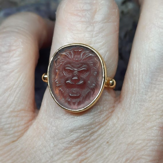 インタリオガラスライオンリング、ガラスアートインタリオシルバー