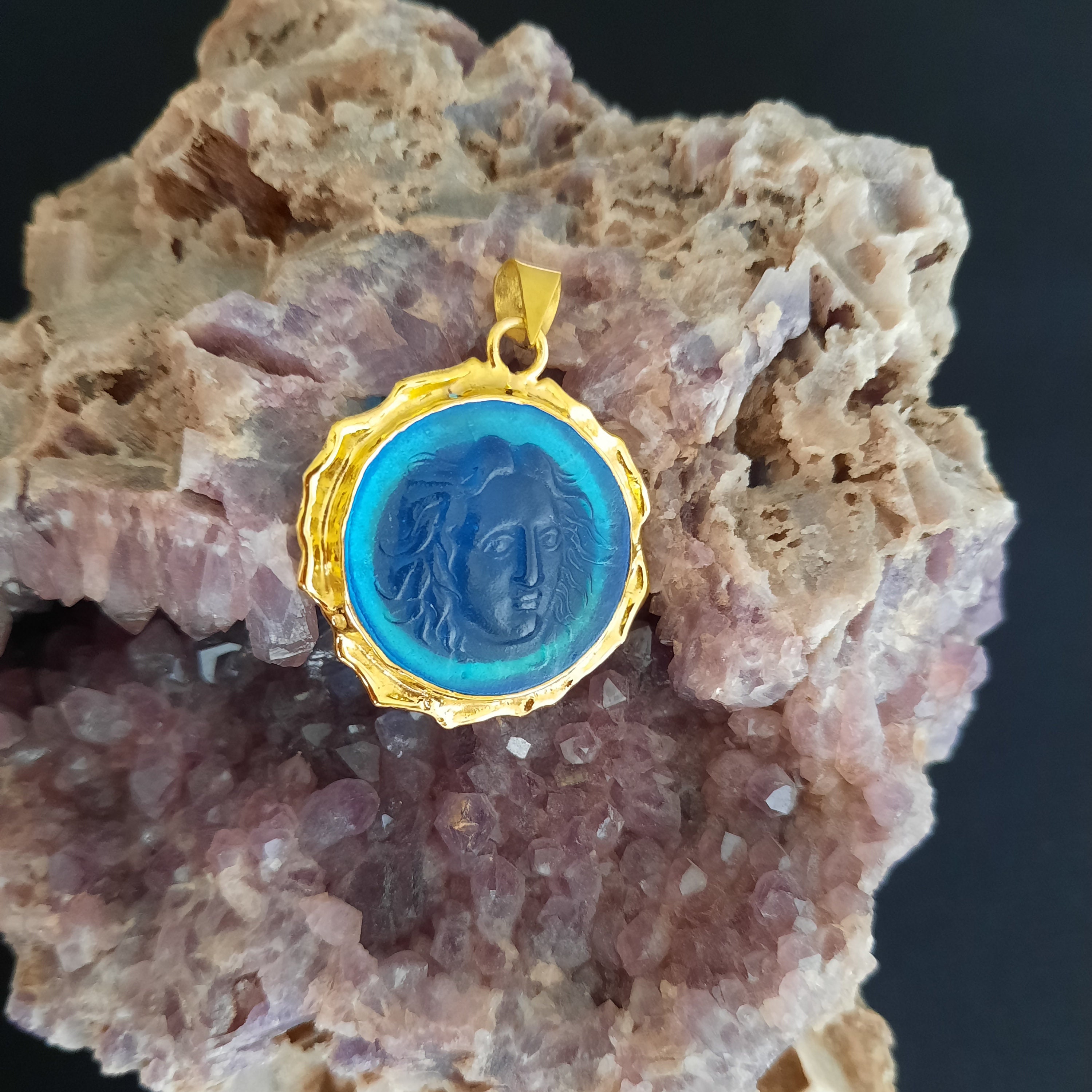 Intaglio Glass Apollo Pendant Glass Art Intaglio Silver Pendant Ancient ...