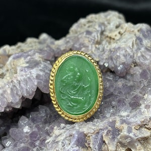 Anillo de San Cristóbal con grabado en vidrio, anillo de plata con grabado en vidrio, arte griego antiguo vintage, oro de 24 quilates
