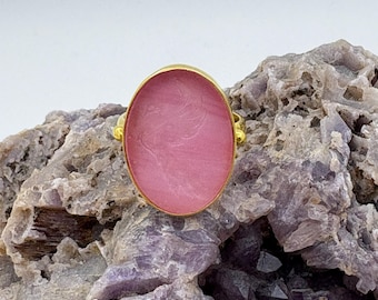 Intaglio Glass Phoenix Ring , Glass Art Intaglio Silver Ring ,Ancient Greek  Art Vintage 24K Gold Over