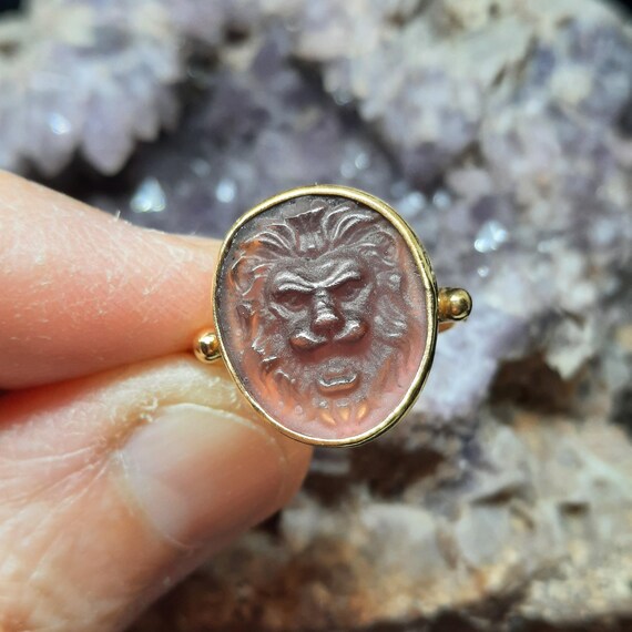 インタリオガラスライオンリング、ガラスアートインタリオシルバー