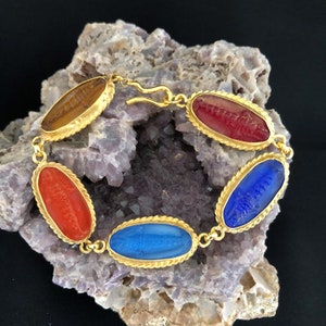 Intaglio Glass Bracelet Artemis , Glass Art Intaglio Silver Bracelet Ancient Greek Art Vintage Charm 24K Gold Plated