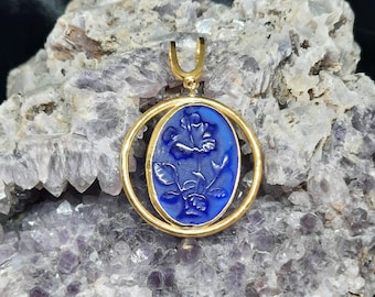 Intaglio Glas Rose Anhänger, Glaskunst Intaglio Silber Anhänger, alte Kunst Vintage Charm 24K Gold vorbei