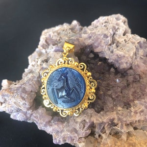 Intaglio Glass Pendant Greek Ephesus Deer Pendant Glass Art Intaglio Silver Pendant Ancient Greek  Art Vintage Charm 24K Gold Over