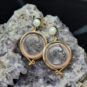 Intaglio Glass Napoleon Bonaparte  Earrings  Glass Art Intaglio Silver Earring Ancient Art Vintage 24K Gold Over