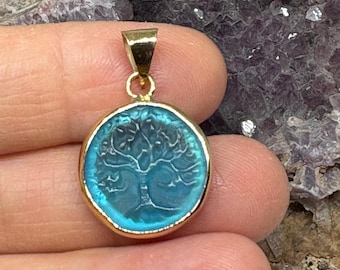 Intaglio Glass The Tree of Life Pendant Glass Art Intaglio Silver Pendant Ancient Symbolism  Art Vintage Charm 24K Gold Over