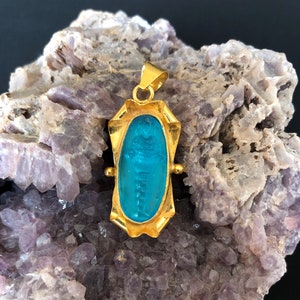Intaglio Glass Pendant Artemis , Glass Art Intaglio Silver Pendant Ancient Greek Art Vintage Charm 24K Gold Over