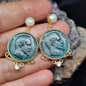 Intaglio Glass Napoleon Bonaparte  Earrings  Glass Art Intaglio Silver Earring Ancient Art Vintage 24K Gold Over