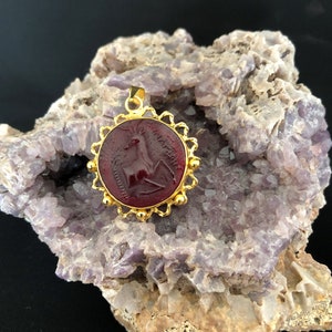 Intaglio Glass Pendant Greek Ephesus Deer Pendant Glass Art Intaglio Silver Pendant Ancient Greek  Art Vintage Charm 24K Gold Over