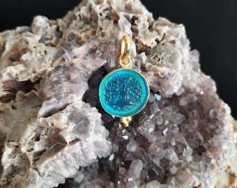 Intaglio Glass Buddha Tree Pendant Glass Art Intaglio Silver Pendant Ancient Symbolism  Art Vintage Charm 24K Gold Over