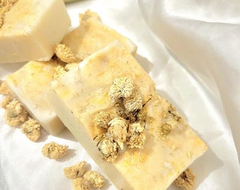 Handmade soap with shea butter, white clay, and vegetable oil