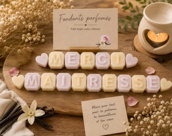 Fondant parfumé lettre alphabet, merci maîtresse,  atsem, aesh, nounou maître ( cadeau)