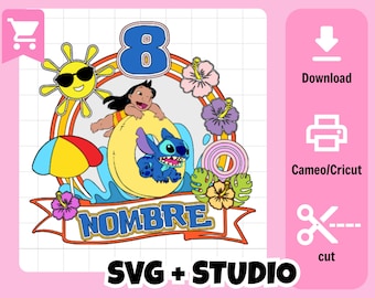 Digital File SVG/Silhouette - Cake topper Stitch pool party - (cricut / Cameo)