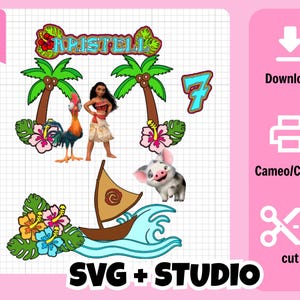 Archivo Digital Cake topper Moana - Silhouette, cameo - Formato Studio.3