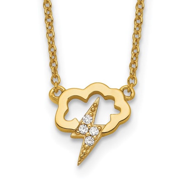 Sterling Silver Gold-tone CZ Storm Cloud with 2in ext Necklace