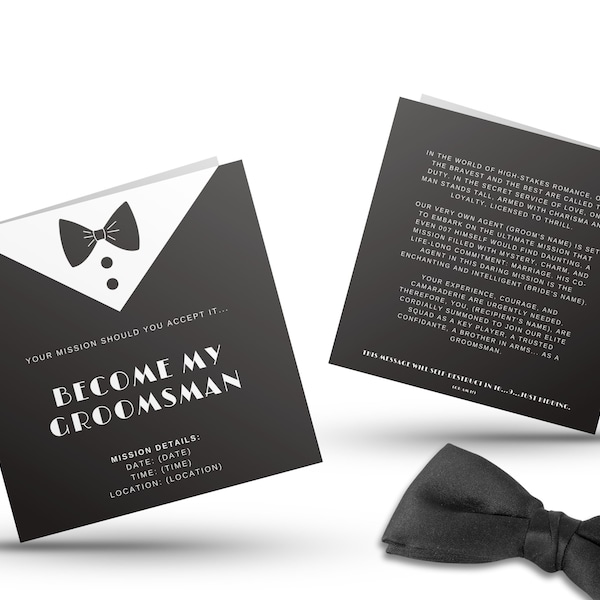 Digital Secret Agent Groomsman Invitation, Spy-Themed Wedding E-card, James Bond Inspired, Personalized Groomsman Proposal Canva Template