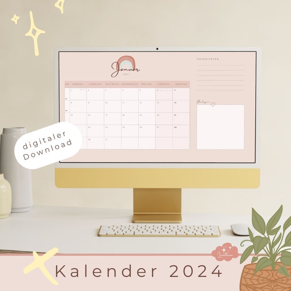 2024 Pastel Rainbow Calendar - Monthly Calendar with Yearly Overview - Full Year with Holidays - A4