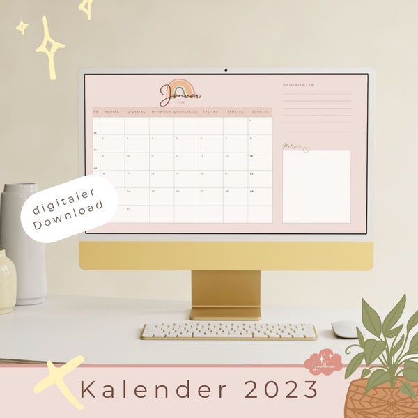 2023 printable yearly planner with holidays - A4 pastel calendar and planner - print or use digitally