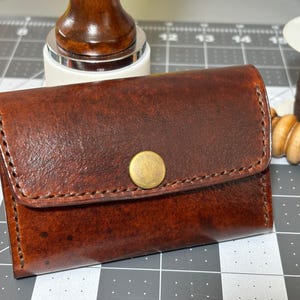Cartera expandible para mujer hecha a mano de cuero de grano completo con monedero con cremallera y ranuras para tarjetas