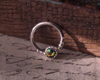 Sterling Silver Black Opal Septum Ring