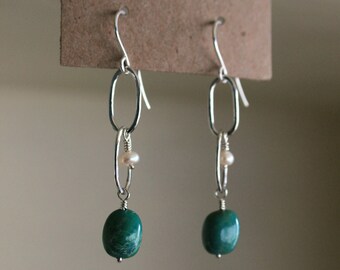 Sterling Silver Unity Earrings with Turquoise and Pearl