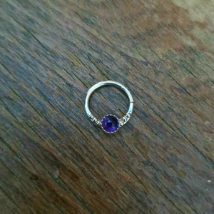 16g Sterling Silver Amethyst Septum Ring for PIERCED Septums