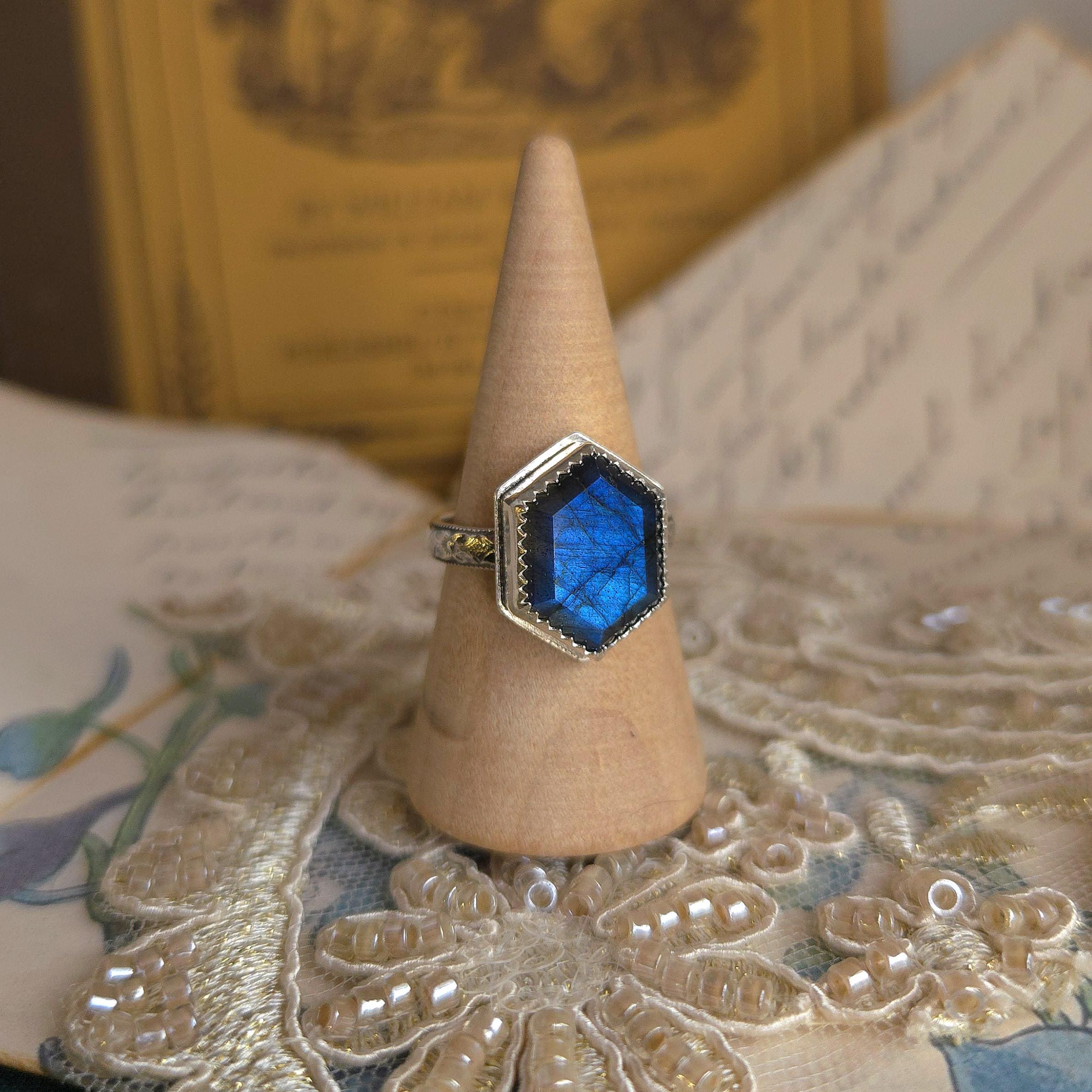 Sterling Silver Labradorite Noir Ring - Etsy Israel