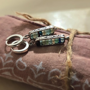Sterling Silver Roman Glass Earrings, Trade Route Earrings, Huggie Hoops