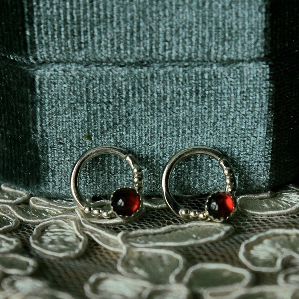 Sterling Silver Garnet Septum Ring for PIERCED Septums