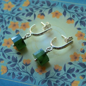 Sterling Silver Nephrite Jade Hoop Earrings