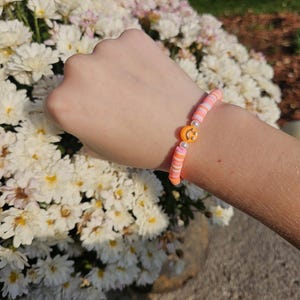 Orange-Pink Clay Beaded Bracelet