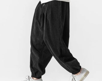 Corduroy Men's Harem Pants | Fashionable Jogging Sweatpants, Big Size | Casual Streetwear Trousers | M-5XL | Asian Size | Drawstring Closure