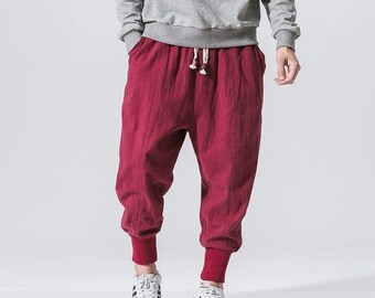 Harajuku Style | Oversize Cotton Linen Men's Joggers | Ankle-Length Harem Pants | Large Pocket | Comfortable Linen Pants | Streetstyle Pants